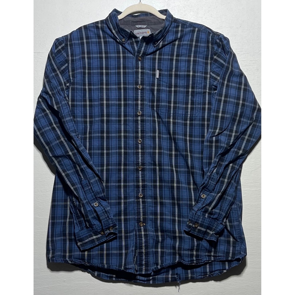 Carhartt Mens Relaxed Fit Plaid Button Down Shirt Blue Black Large Tall L/T